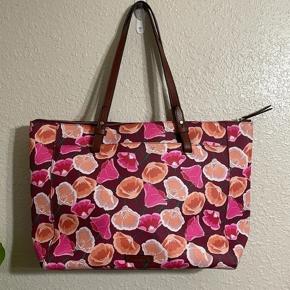 Fossil poppy floral print tote
